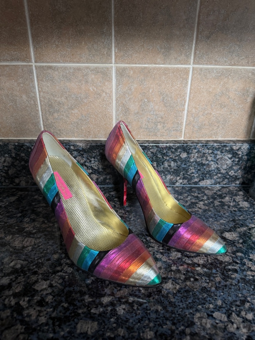 Betsey Johnson Multicolor Striped Pointed Toe Heels